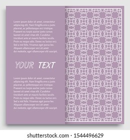 Card, Invitation, cover template design, line art background. Abstract geometric pattern with place for the text. Tribal ethnic ornament in arabic style. Christmas, New Year card decoration