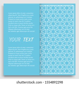 Card, Invitation, cover template design, line art background. Abstract geometric pattern with place for the text. Tribal ethnic ornament in arabic style. Christmas, New Year card decoration