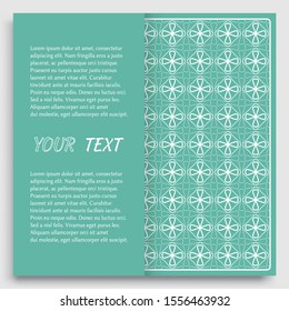 Card, Invitation, cover template design, line art background. Abstract geometric pattern with place for the text. Tribal ethnic ornament in arabic style. Christmas, New Year card decoration