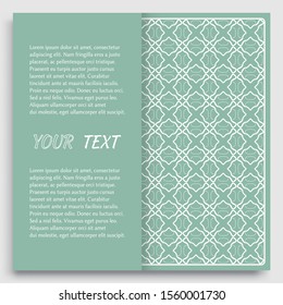 Card, Invitation, cover template design, line art background. Abstract geometric pattern with place for the text. Tribal ethnic ornament in arabic style. Christmas, New Year card decoration