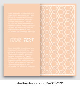 Card, Invitation, cover template design, line art background. Abstract geometric pattern with place for the text. Tribal ethnic ornament in arabic style. Christmas, New Year card decoration