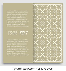 Card, Invitation, cover template design, line art background. Abstract geometric pattern with place for the text. Tribal ethnic ornament in arabic style. Christmas, New Year card decoration