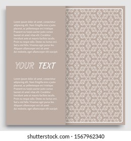 Card, Invitation, cover template design, line art background. Abstract geometric pattern with place for the text. Tribal ethnic ornament in arabic style. Christmas, New Year card decoration