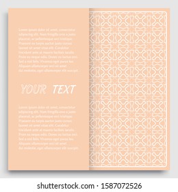 Card, Invitation, cover template design, line art background. Abstract geometric pattern with place for the text. Tribal ethnic ornament in arabic style. Christmas, New Year card decoration