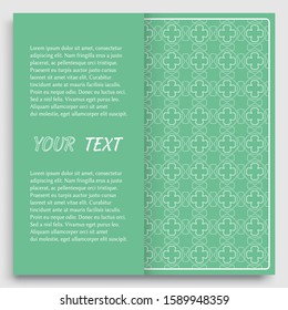 Card, Invitation, cover template design, line art background. Abstract geometric pattern with place for the text. Tribal ethnic ornament in arabic style. Christmas, New Year card decoration
