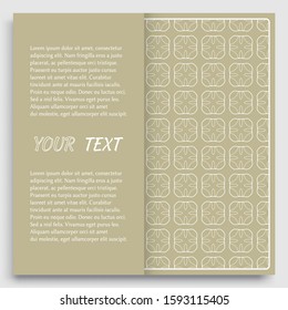 Card, Invitation, cover template design, line art background. Abstract geometric pattern with place for the text. Tribal ethnic ornament in arabic style. Christmas, New Year card decoration