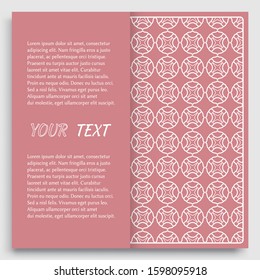 Card, Invitation, cover template design, line art background. Abstract geometric pattern with place for the text. Tribal ethnic ornament in arabic style. Christmas, New Year card decoration