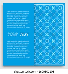 Card, Invitation, cover template design, line art background. Abstract geometric pattern with place for the text. Tribal ethnic ornament in arabic style. Christmas, New Year card decoration