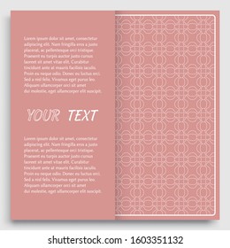 Card, Invitation, cover template design, line art background. Abstract geometric pattern with place for the text. Tribal ethnic ornament in arabic style. Christmas, New Year card decoration