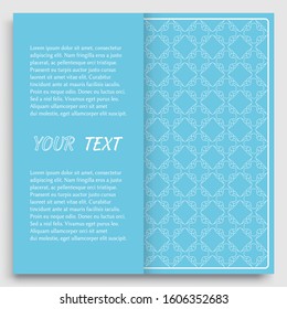 Card, Invitation, cover template design, line art background. Abstract geometric pattern with place for the text. Tribal ethnic ornament in arabic style. Christmas, New Year card decoration