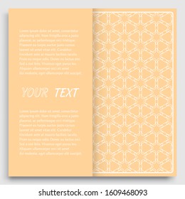 Card, Invitation, cover template design, line art background. Abstract geometric pattern with place for the text. Tribal ethnic ornament in arabic style. Christmas, New Year card decoration