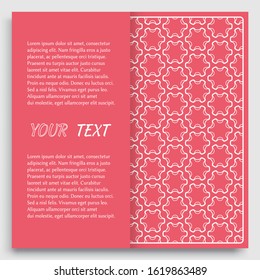 Card, Invitation, cover template design, line art background. Abstract geometric pattern with place for the text. Tribal ethnic ornament in arabic style. Christmas, New Year card decoration