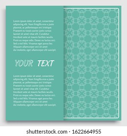Card, Invitation, cover template design, line art background. Abstract geometric pattern with place for the text. Tribal ethnic ornament in arabic style. Christmas, New Year card decoration
