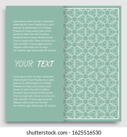 Card, Invitation, cover template design, line art background. Abstract geometric pattern with place for the text. Tribal ethnic ornament in arabic style. Christmas, New Year card decoration