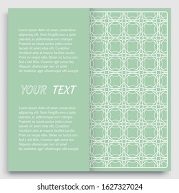 Card, Invitation, cover template design, line art background. Abstract geometric pattern with place for the text. Tribal ethnic ornament in arabic style. Christmas, New Year card decoration