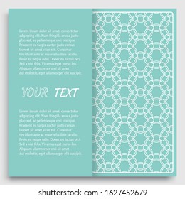 Card, Invitation, cover template design, line art background. Abstract geometric pattern with place for the text. Tribal ethnic ornament in arabic style. Christmas, New Year card decoration
