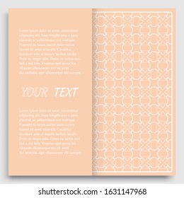 Card, Invitation, cover template design, line art background. Abstract geometric pattern with place for the text. Tribal ethnic ornament in arabic style. Christmas, New Year card decoration