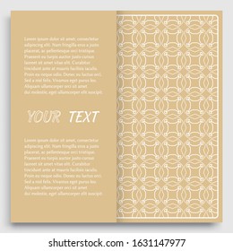 Card, Invitation, cover template design, line art background. Abstract geometric pattern with place for the text. Tribal ethnic ornament in arabic style. Christmas, New Year card decoration
