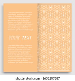 Card, Invitation, cover template design, line art background. Abstract geometric pattern with place for the text. Tribal ethnic ornament in arabic style. Christmas, New Year card decoration