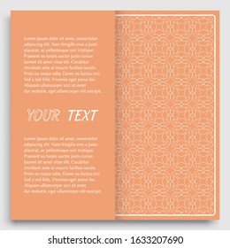 Card, Invitation, cover template design, line art background. Abstract geometric pattern with place for the text. Tribal ethnic ornament in arabic style. Christmas, New Year card decoration