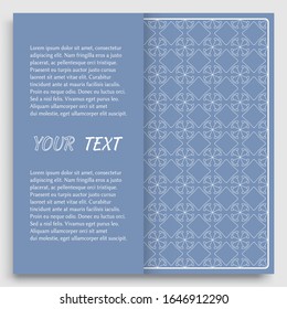 Card, Invitation, cover template design, line art background. Abstract geometric pattern with place for the text. Tribal ethnic ornament in arabic style. Christmas, New Year card decoration