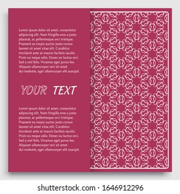 Card, Invitation, cover template design, line art background. Abstract geometric pattern with place for the text. Tribal ethnic ornament in arabic style. Christmas, New Year card decoration