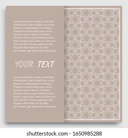 Card, Invitation, cover template design, line art background. Abstract geometric pattern with place for the text. Tribal ethnic ornament in arabic style. Christmas, New Year card decoration