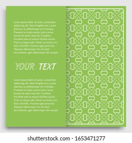 Card, Invitation, cover template design, line art background. Abstract geometric pattern with place for the text. Tribal ethnic ornament in arabic style. Christmas, New Year card decoration