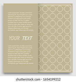 Card, Invitation, cover template design, line art background. Abstract geometric pattern with place for the text. Tribal ethnic ornament in arabic style. Christmas, New Year card decoration