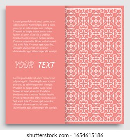Card, Invitation, cover template design, line art background. Abstract geometric pattern with place for the text. Tribal ethnic ornament in arabic style. Christmas, New Year card decoration