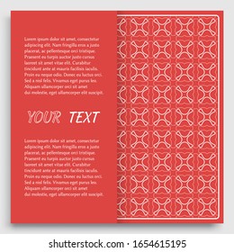 Card, Invitation, cover template design, line art background. Abstract geometric pattern with place for the text. Tribal ethnic ornament in arabic style. Christmas, New Year card decoration