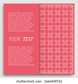 Card, Invitation, cover template design, line art background. Abstract geometric pattern with place for the text. Tribal ethnic ornament in arabic style. Christmas, New Year card decoration