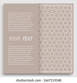 Card, Invitation, cover template design, line art background. Abstract geometric pattern with place for the text. Tribal ethnic ornament in arabic style. Christmas, New Year card decoration