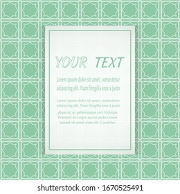 Card, Invitation, cover template design, line art background. Abstract geometric pattern with place for the text. Tribal ethnic ornament in arabic style. Christmas, New Year card decoration