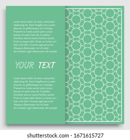 Card, Invitation, cover template design, line art background. Abstract geometric pattern with place for the text. Tribal ethnic ornament in arabic style. Christmas, New Year card decoration