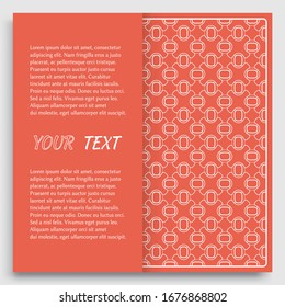 Card, Invitation, cover template design, line art background. Abstract geometric pattern with place for the text. Tribal ethnic ornament in arabic style. Christmas, New Year card decoration