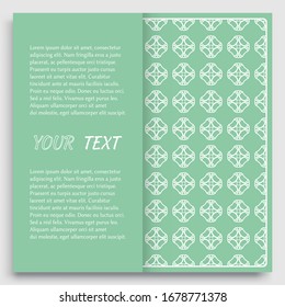 Card, Invitation, cover template design, line art background. Abstract geometric pattern with place for the text. Tribal ethnic ornament in arabic style. Christmas, New Year card decoration
