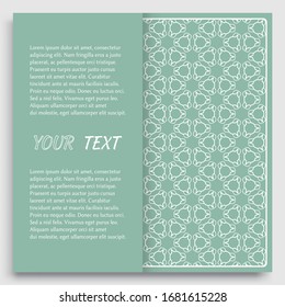 Card, Invitation, cover template design, line art background. Abstract geometric pattern with place for the text. Tribal ethnic ornament in arabic style. Christmas, New Year card decoration