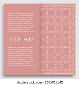 Card, Invitation, cover template design, line art background. Abstract geometric pattern with place for the text. Tribal ethnic ornament in arabic style. Christmas, New Year card decoration