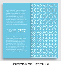 Card, Invitation, cover template design, line art background. Abstract geometric pattern with place for the text. Tribal ethnic ornament in arabic style. Christmas, New Year card decoration