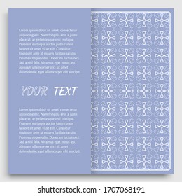 Card, Invitation, cover template design, line art background. Abstract geometric pattern with place for the text. Tribal ethnic ornament in arabic style. Christmas, New Year card decoration