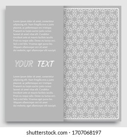 Card, Invitation, cover template design, line art background. Abstract geometric pattern with place for the text. Tribal ethnic ornament in arabic style. Christmas, New Year card decoration