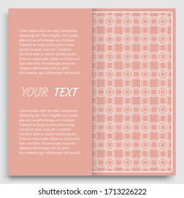 Card, Invitation, cover template design, line art background. Abstract geometric pattern with place for the text. Tribal ethnic ornament in arabic style. Christmas, New Year card decoration