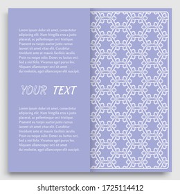 Card, Invitation, cover template design, line art background. Abstract geometric pattern with place for the text. Tribal ethnic ornament in arabic style. Christmas, New Year card decoration