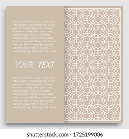 Card, Invitation, cover template design, line art background. Abstract geometric pattern with place for the text. Tribal ethnic ornament in arabic style. Christmas, New Year card decoration