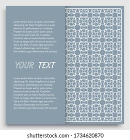 Card, Invitation, cover template design, line art background. Abstract geometric pattern with place for the text. Tribal ethnic ornament in arabic style. Christmas, New Year card decoration