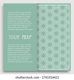 Card, Invitation, cover template design, line art background. Abstract geometric pattern with place for the text. Tribal ethnic ornament in arabic style. Christmas, New Year card decoration