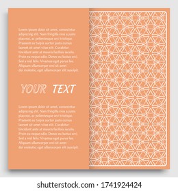 Card, Invitation, cover template design, line art background. Abstract geometric pattern with place for the text. Tribal ethnic ornament in arabic style. Christmas, New Year card decoration