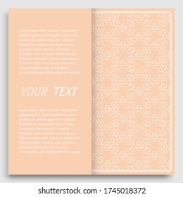 Card, Invitation, cover template design, line art background. Abstract geometric pattern with place for the text. Tribal ethnic ornament in arabic style. Christmas, New Year card decoration