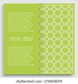 Card, Invitation, cover template design, line art background. Abstract geometric pattern with place for the text. Tribal ethnic ornament in arabic style. Christmas, New Year card decoration